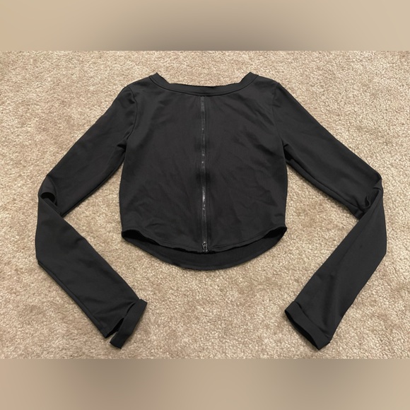 Women’s Free People FP Movement Ribbed Back Zip Long Sleeve Crop Top Black Sz S - Picture 4 of 8